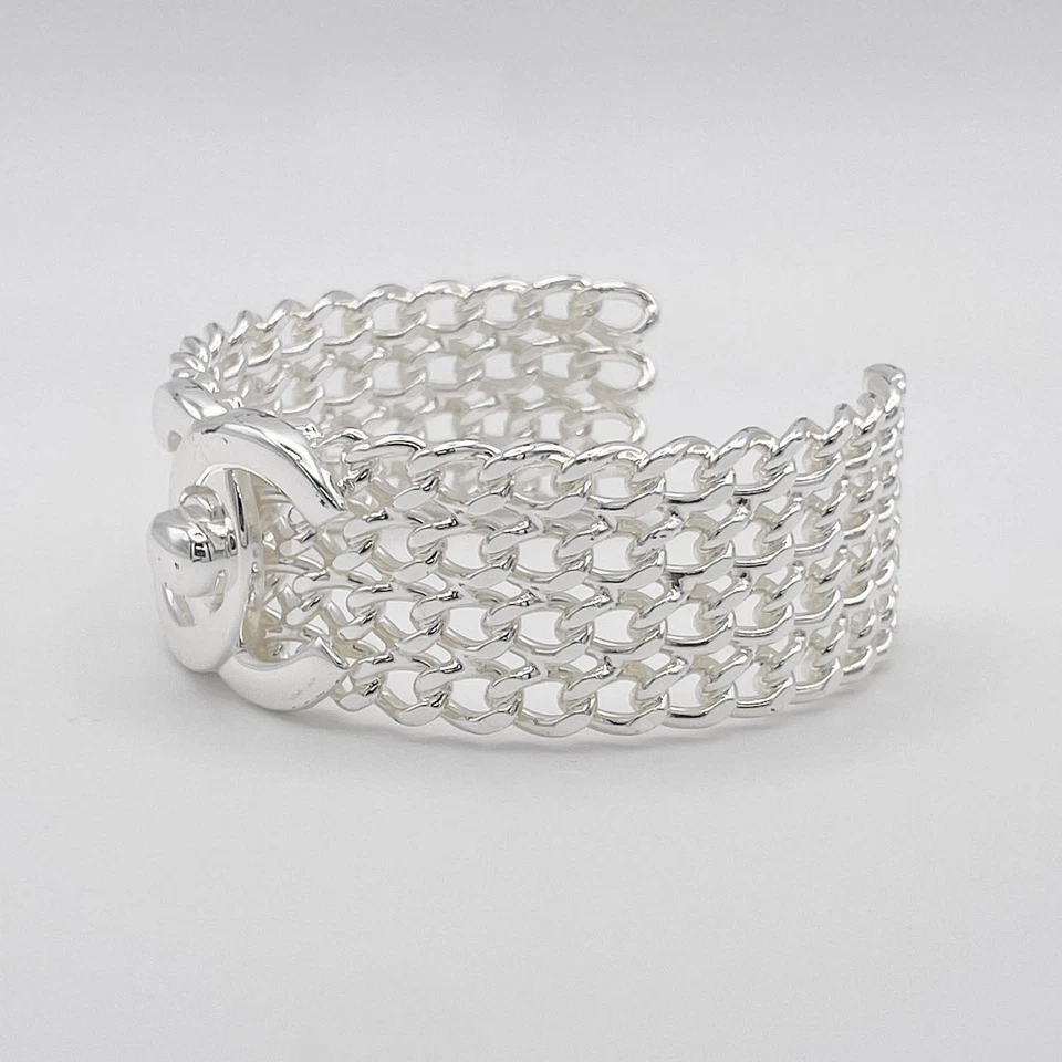 Chanel Mesh Bracelet Coco Mark Turnlock 97A Metal Silver Women's F/S