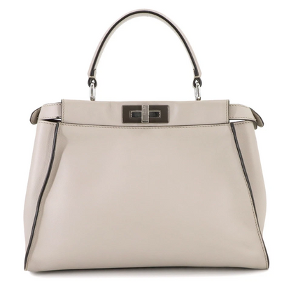 FENDI Peekaboo Regular Hand Shoulder Bag Leather Light gray