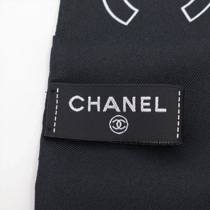 Chanel Coco Mark Logo Scarf Silk Black × White