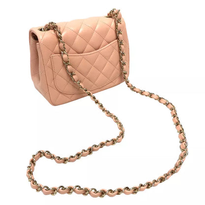 CHANEL Mini Matelasse 18 Shoulder Bag Pink Lambskin with Gold Hardware