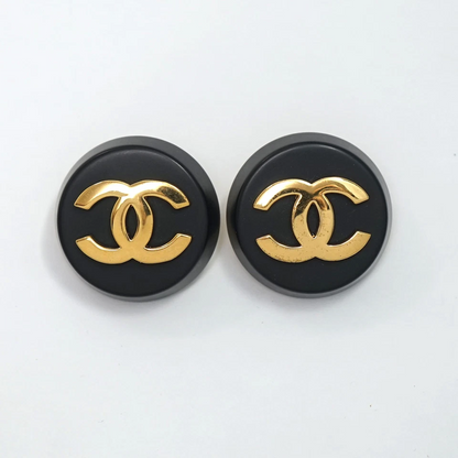 Chanel CC Logos Round Clip-On Earrings in Gold & Black