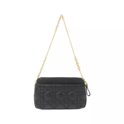 Authentic Dior Caro Pouch Shoulder Bag in Black with Gold Hardware