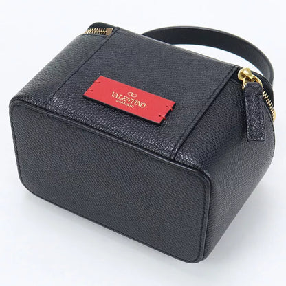 Auth VALENTINO Vanity Bag In Black Calfskin