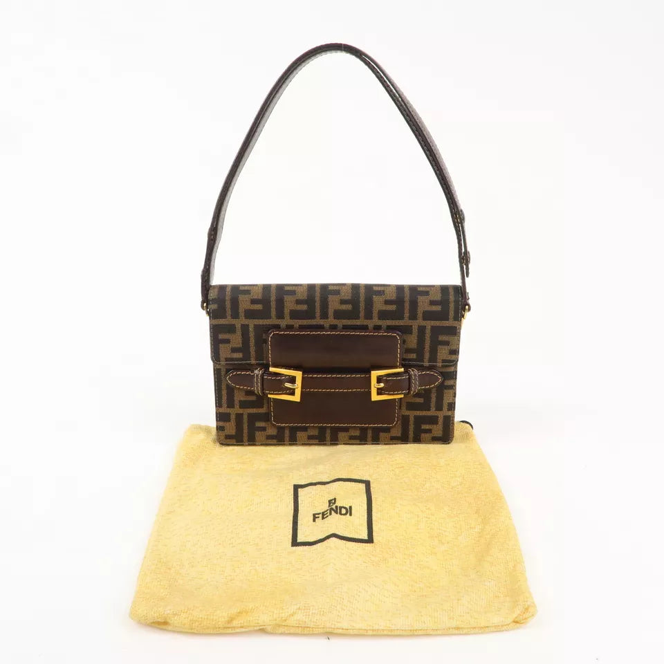 FENDI Zucca Canvas Leather Shoulder Bag