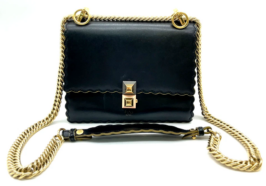 Fendi Black Calf Leather Monstera Shoulder Bag
