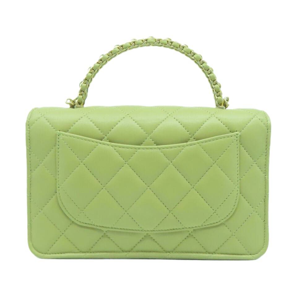 CHANEL Quilted CC GHW Chain Shoulder 2 Way Bag Lambskin Leather Green