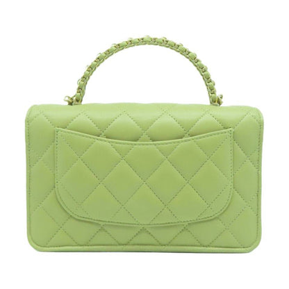 CHANEL Quilted CC GHW Chain Shoulder 2 Way Bag Lambskin Leather Green
