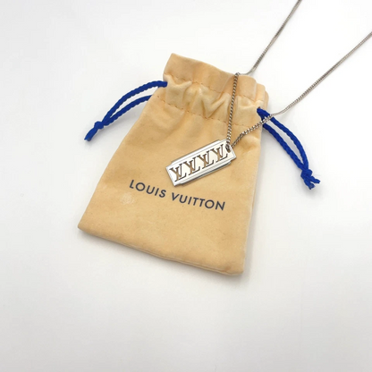 Louis Vuitton Collier Plaque Multi LV Necklace in Silver