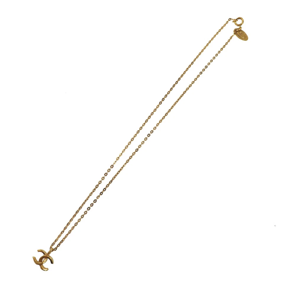 CHANEL Used CC Logos Gold Plated Chain Necklace 376 Vintage