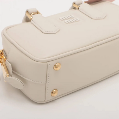 Miu Miu Arkady Leather 2 Way Handbag Beige