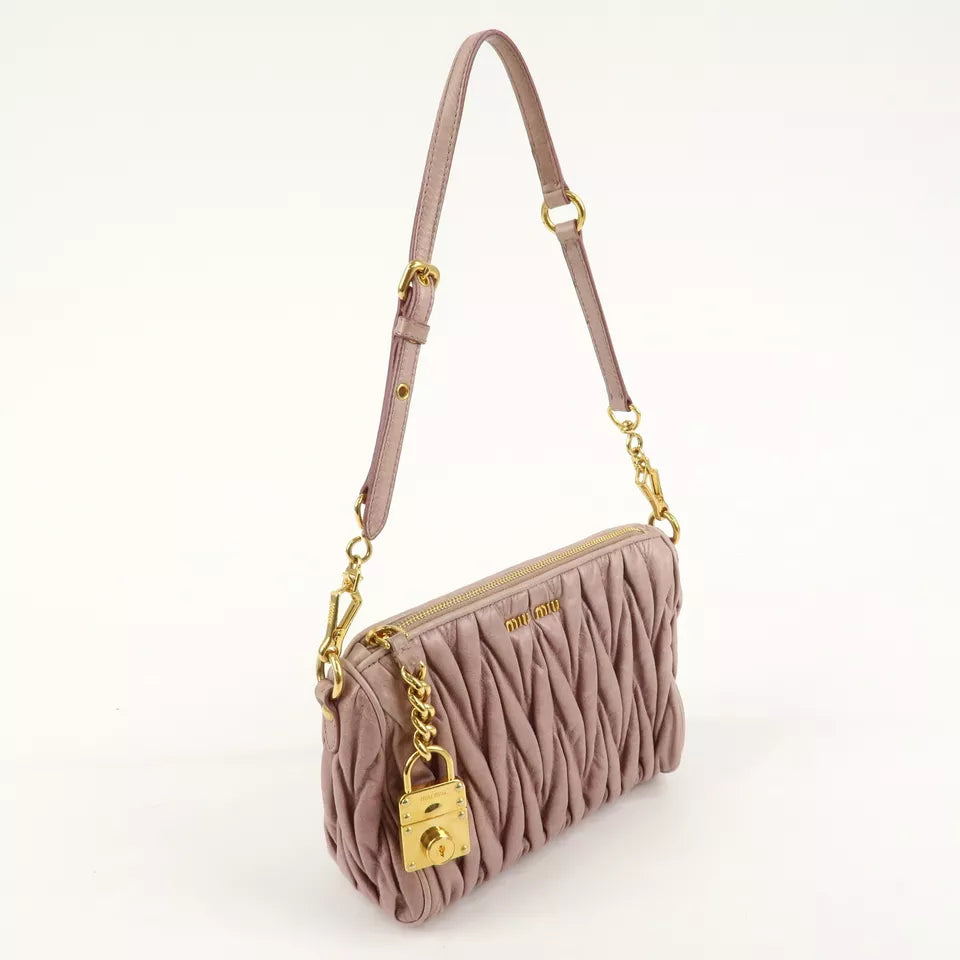 MIU MIU Logo Leather Matelasse Chain Shoulder Bag