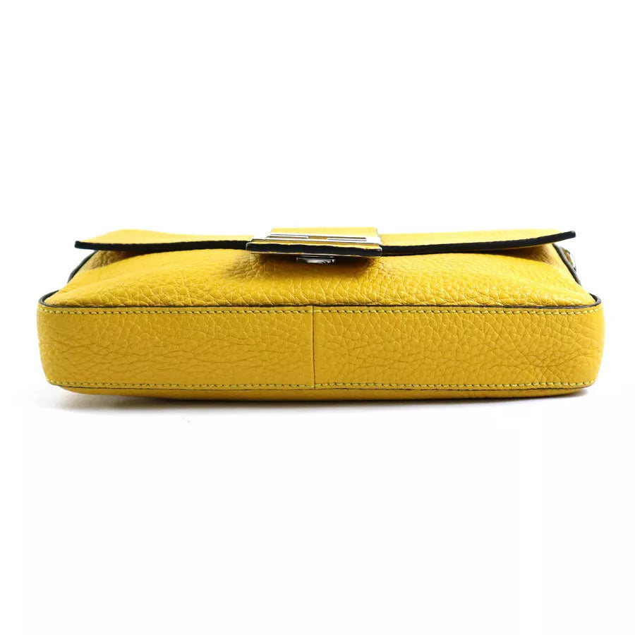 Auth FENDI Selleria Baguette Body Shoulder Bag Yellow Leather