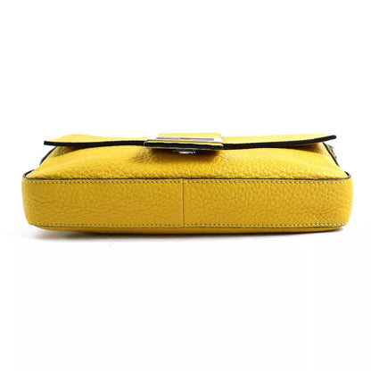 Auth FENDI Selleria Baguette Body Shoulder Bag Yellow Leather