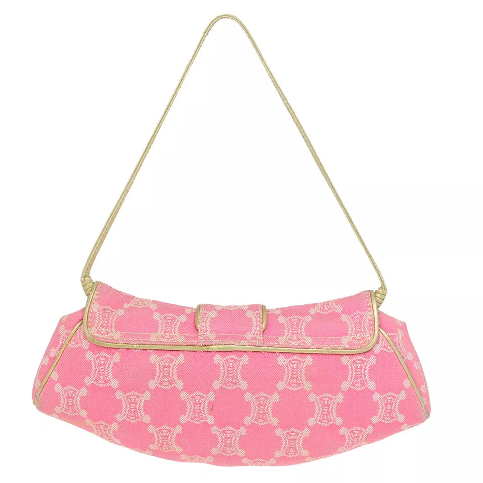 CELINE Logo Macadam Pattern Shoulder Bag – Pink Canvas/Leather