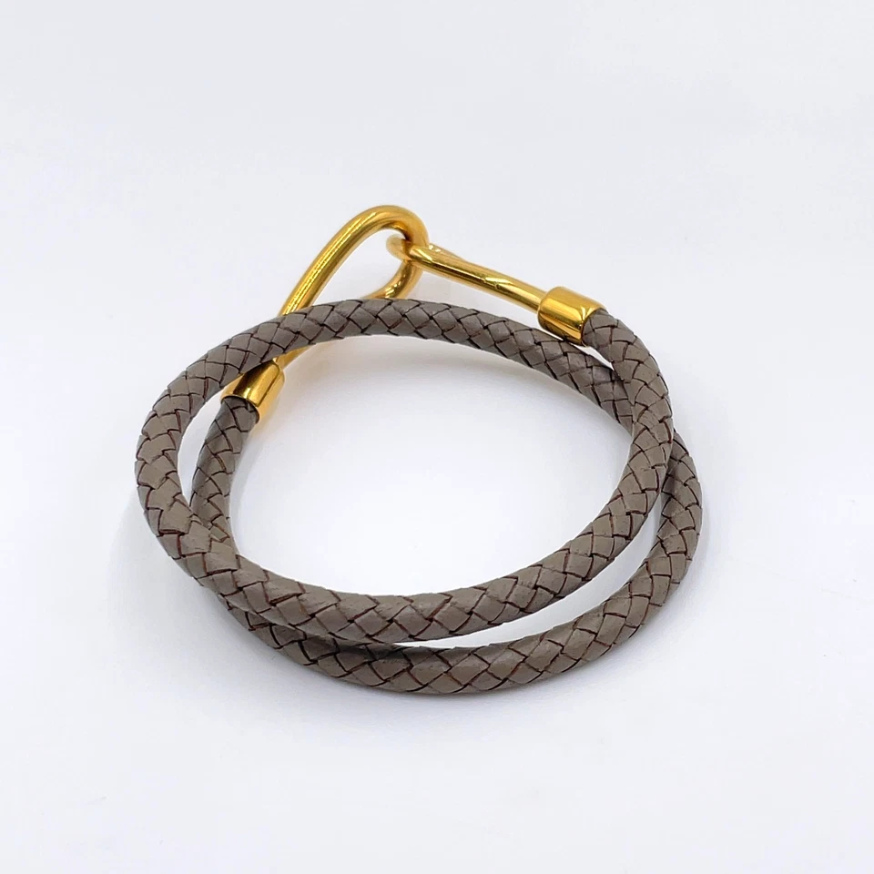 Hermès Double Jumbo SV Bracelet in Silver/Gray Braided Leather