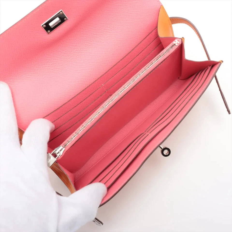 Hermès Kelly Wallet Veau Epsom Wallet Orange x Pink Silver Metal D Stamp