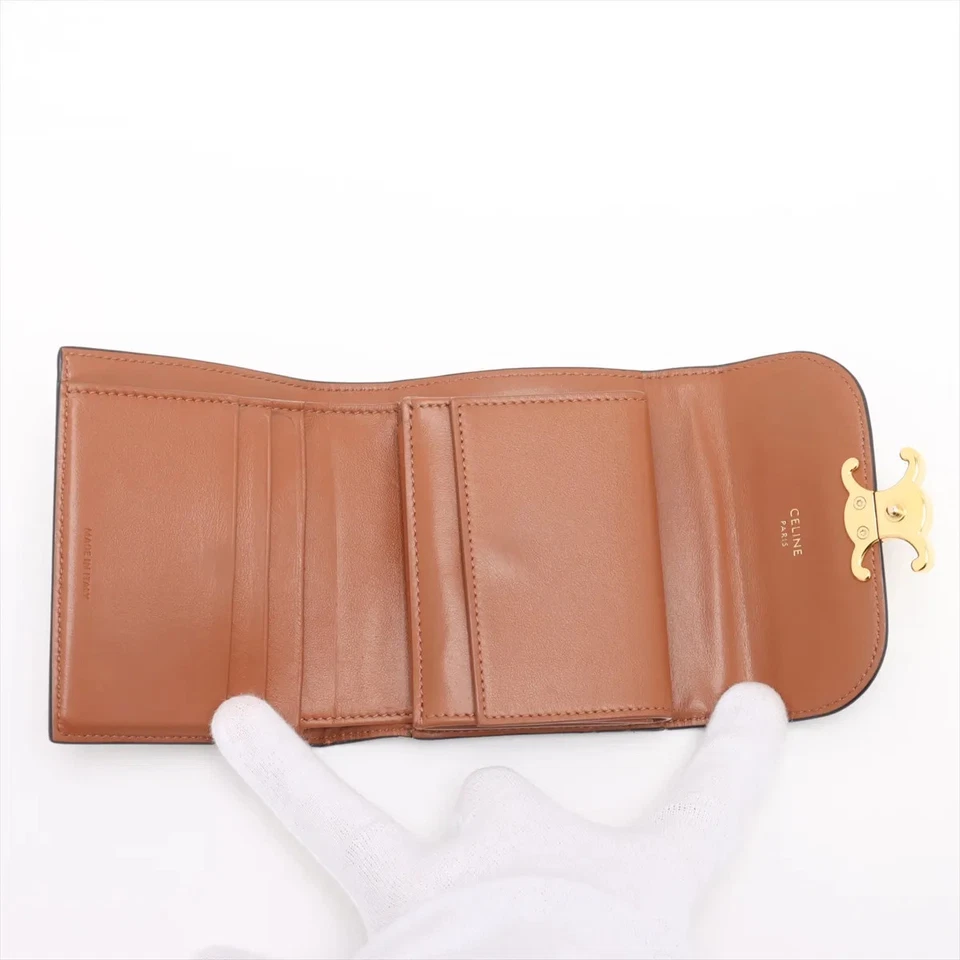 Celine Triomphe Small Flap Wallet PVC x Leather Compact Wallet Brown