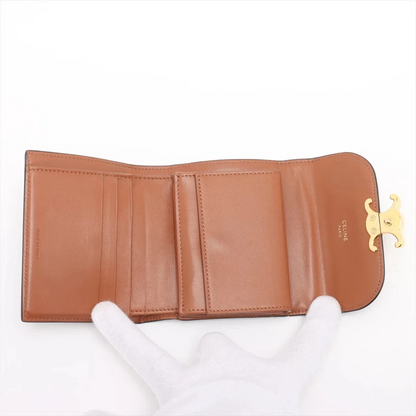 Celine Triomphe Small Flap Wallet PVC x Leather Compact Wallet Brown