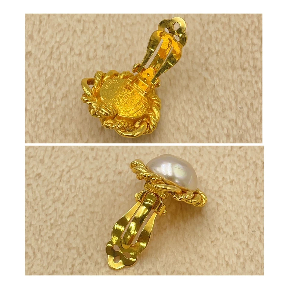 Chanel Coco Faux Pearl Gold-Tone Earrings (2187 Engraved)