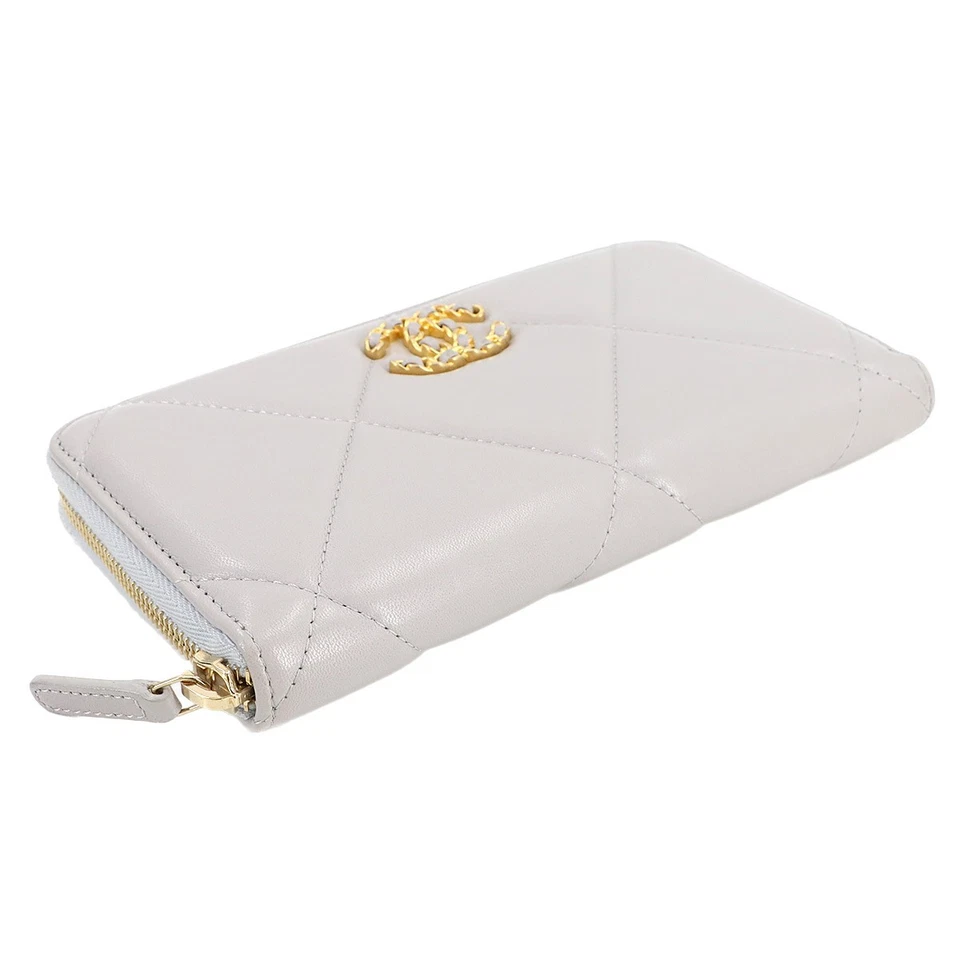 Chanel 19 Zipped Around Long Wallet in Grey Leather
