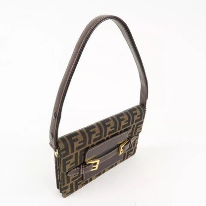 FENDI Zucca Canvas Leather Shoulder Bag