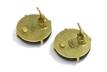 Chanel Vintage CC Logos Round Wood Clip-On Earrings in Gold Tone - 94P Collection