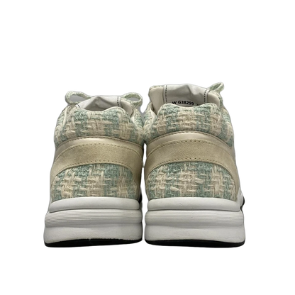 CHANEL Cream Light Green Tweeds Leather Suede Women's Sneakers