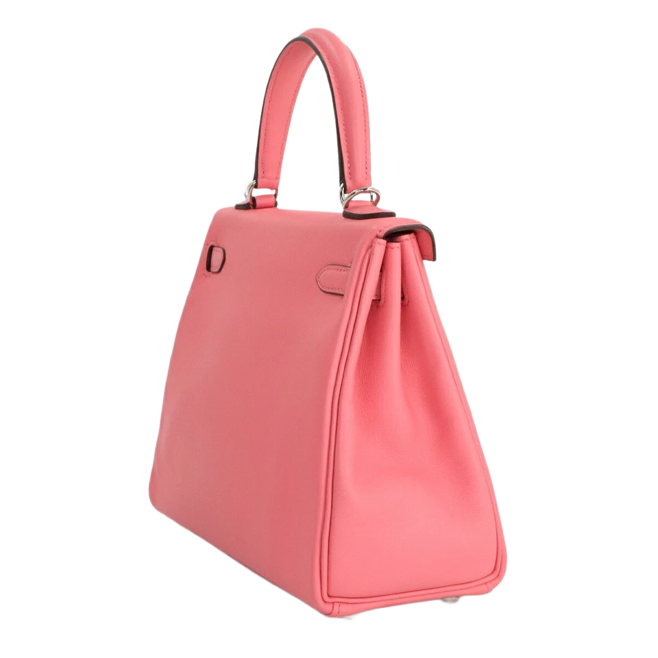 HERMES Kelly 25 2way Hand Shoulder Bag Swift Leather Rose Dete Pink