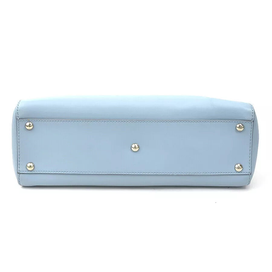 Auth FENDI Peekaboo Shoulder Bag Light Blue Leather/Silvertone