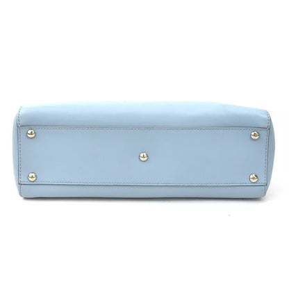 Auth FENDI Peekaboo Shoulder Bag Light Blue Leather/Silvertone