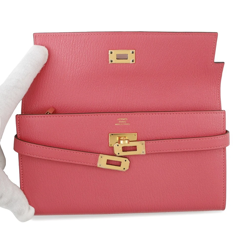 HERMES Kelly Wallet Long Chevre Myzore Goatskin Rose Lipstick