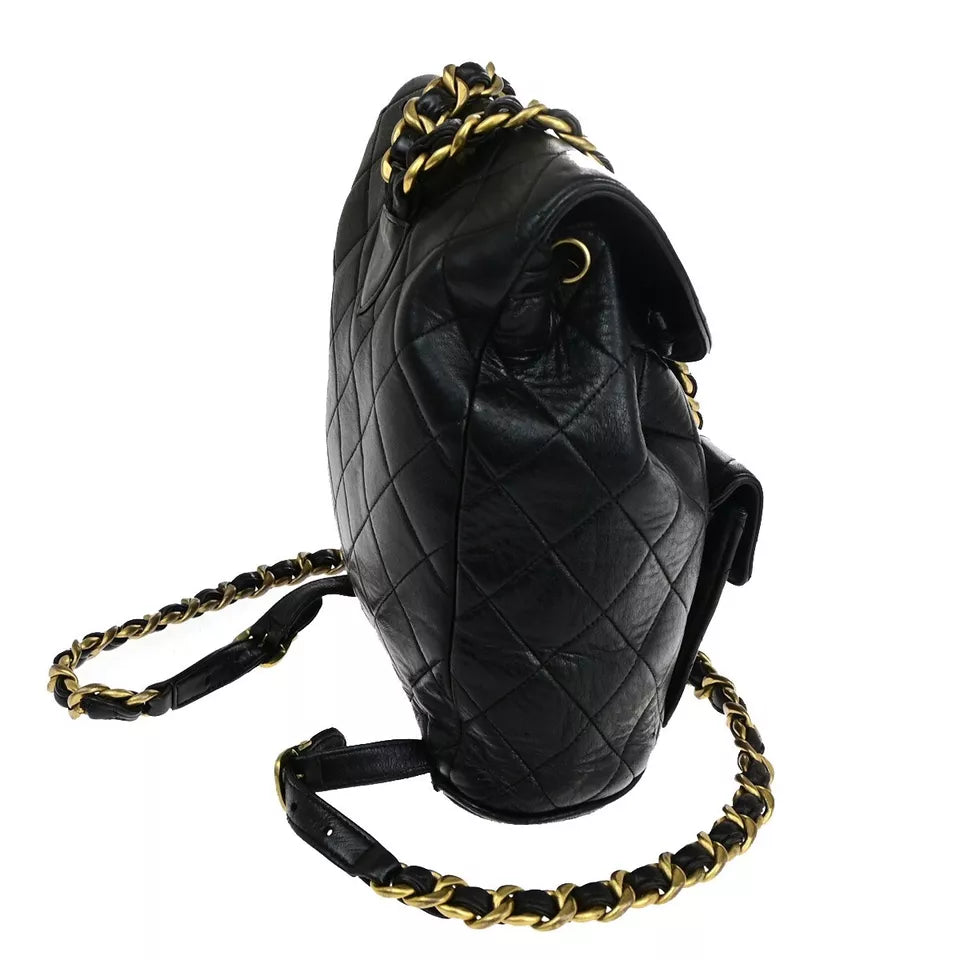 CHANEL CC Logo Matelasse Chain Backpack Bag – Black Leather