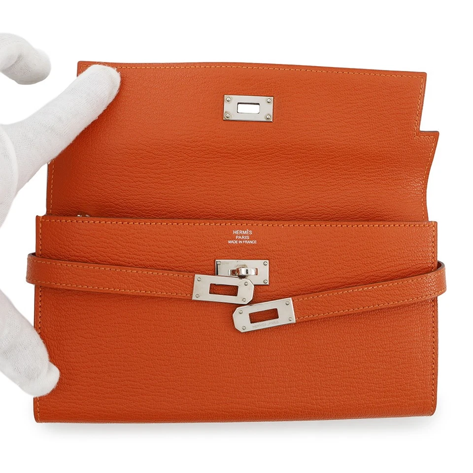 HERMES Kelly Wallet Chevre Myzore Goatskin Orange