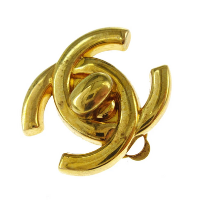 Chanel CC Turnlock Earrings Clip-On Gold Small 96P