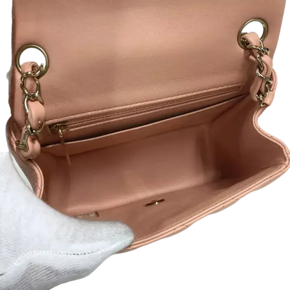 CHANEL Mini Matelasse 18 Shoulder Bag Pink Lambskin with Gold Hardware