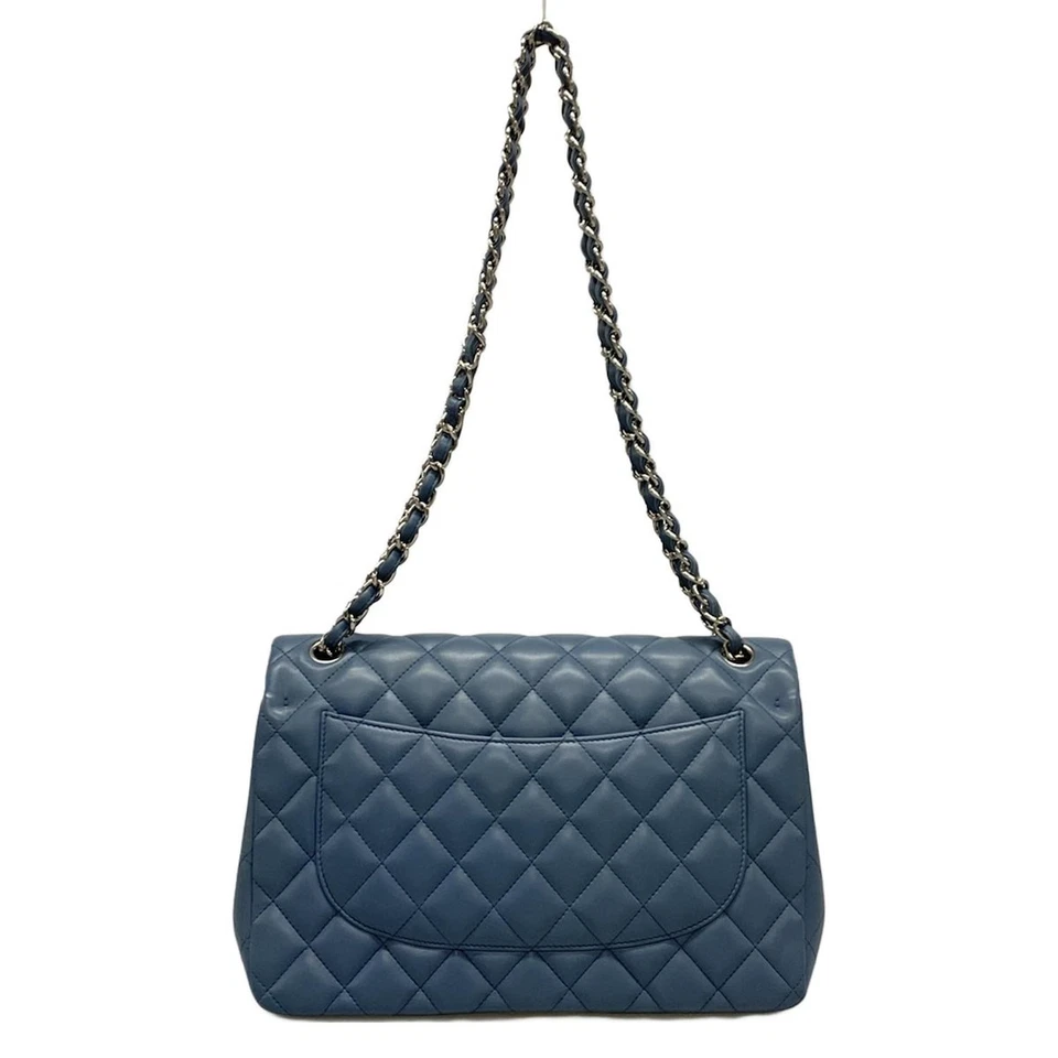 CHANEL Large Matelasse Blue Lambskin Shoulder Bag