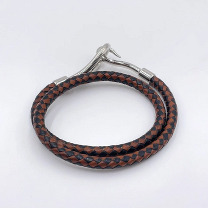 Hermès Double Jumbo SV Bracelet in Silver/Black-Brown Braided Leather