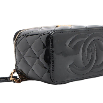 Chanel Matelasse Patent Leather 2WAYShoulder Bag Vanity Black Gold Metal