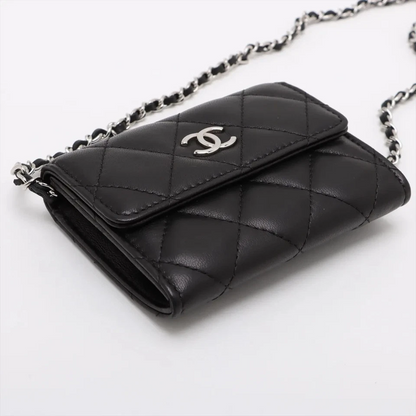 Chanel Matelassé Lambskin Chain Shoulder Bag / Coin Purse in Black with Gold-Tone Hardware