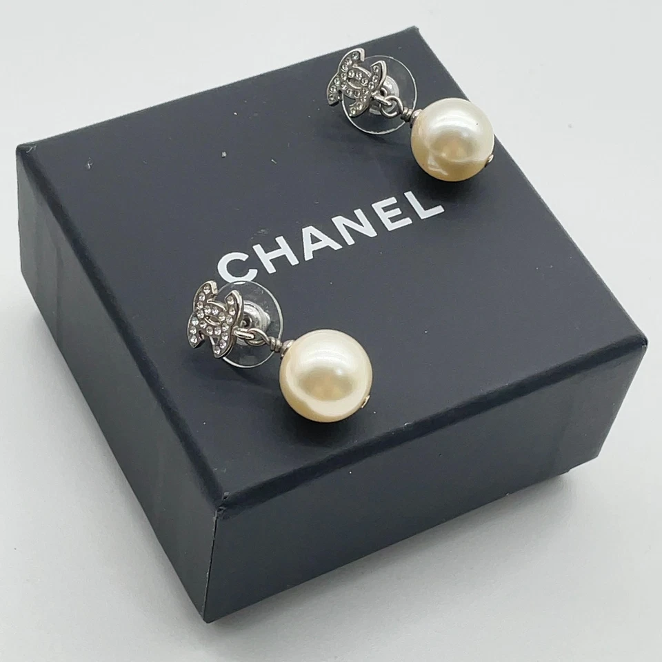 Chanel Coco Mark Swing Pearl & Rhinestone Earrings