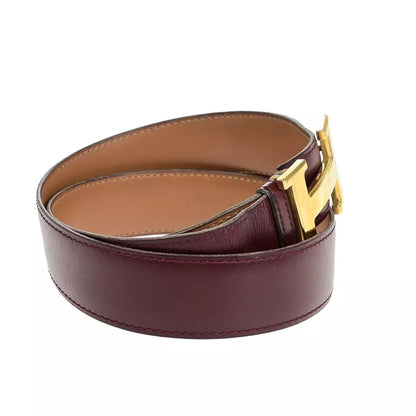 HERMES H Logo Constance Reversible Buckle Belt – Bordeaux Brown/Gold-Plated