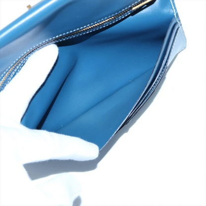 Hermès Bearn Box Calf Long Wallet Blue Gold Metal Fittings G Stamp 2003