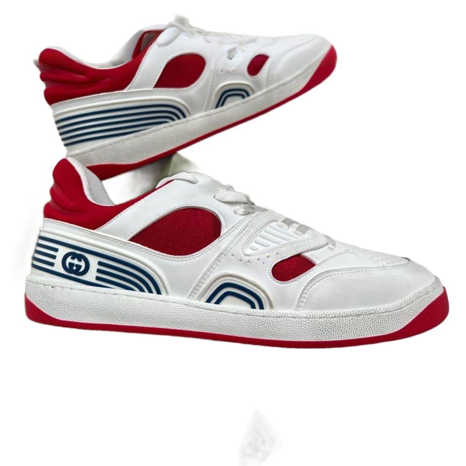 Gucci Men's Basket Sneakers Low Top Lace Up Red White Blue