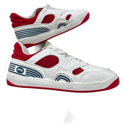 Gucci Men's Basket Sneakers Low Top Lace Up Red White Blue