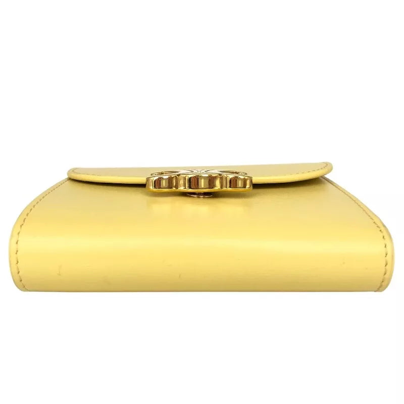 Auth CELINE Small Flap Wallet Tri-fold Wallet Yellow Leather