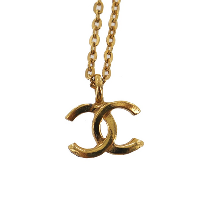 CHANEL Used CC Logos Gold Plated Chain Necklace 376 Vintage
