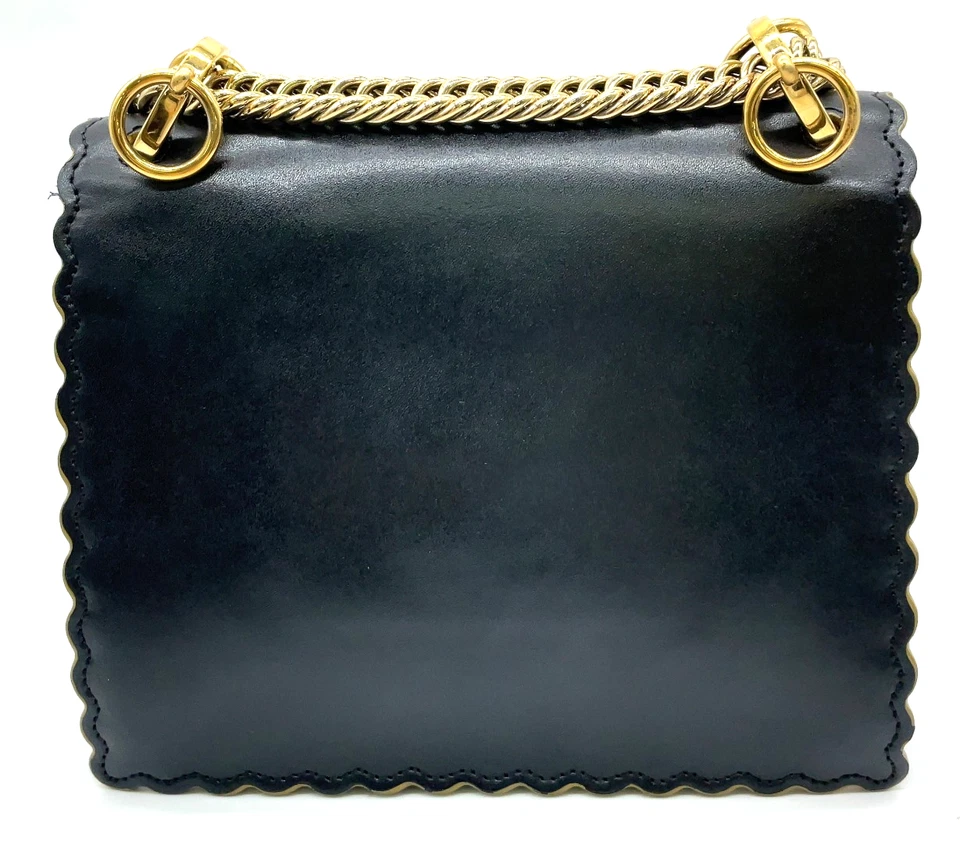 Fendi Black Calf Leather Monstera Shoulder Bag