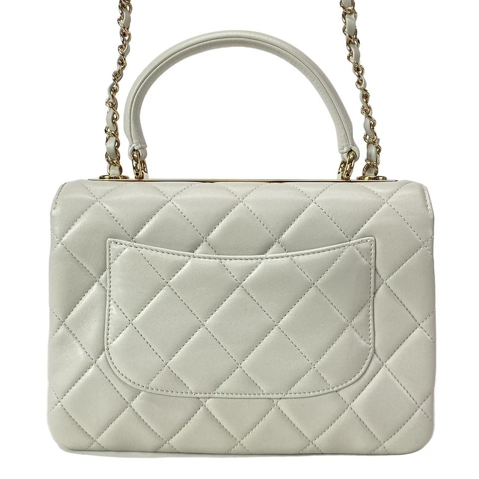 CHANEL 2-WAY Logo Plate Chain Shoulder Gold Hardware Light gray
