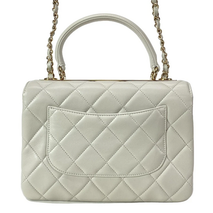 CHANEL 2-WAY Logo Plate Chain Shoulder Gold Hardware Light gray