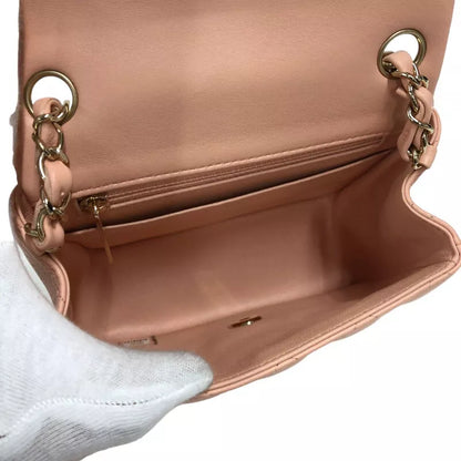 CHANEL Mini Matelasse 18 Shoulder Bag Pink Lambskin with Gold Hardware